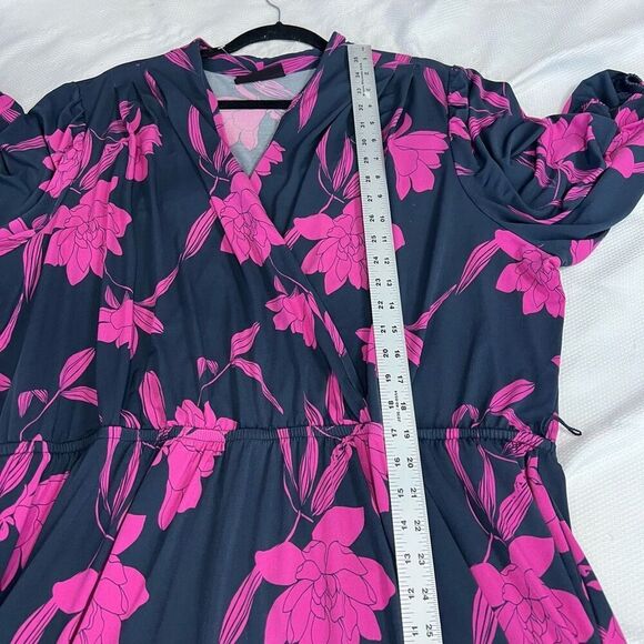 Lane Bryant Navy Pink Mid-Sleeve Faux-Wrap Midi Dress Sz 26/28 Women’s - Picture 7 of 10